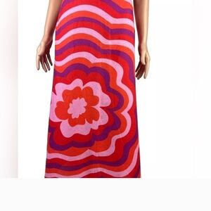 Zara Pink and Red Wave Pattern Midi Skirt